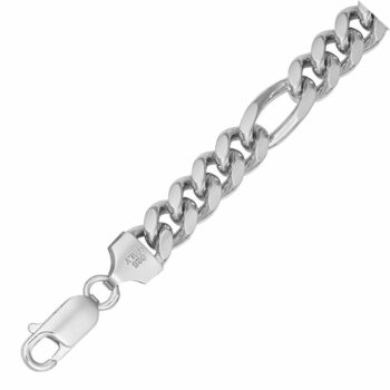 (FOM200) 7mm Rhodium Plated Sterling Silver 5+1 Figaro Bombe Curb Chain