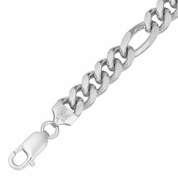 (FOM250) 8.5mm Rhodium Plated Sterling Silver 5+1 Figaro Bombe Curb Chain