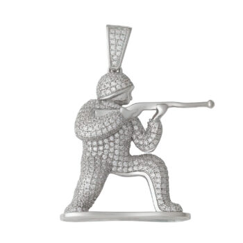 (H024) Rhodium Plated Sterling Silver Soldier Pendant - 36x44mm