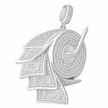 (H030) Rhodium Plated Sterling Silver Money Iced-Out Pendant - 33x44mm