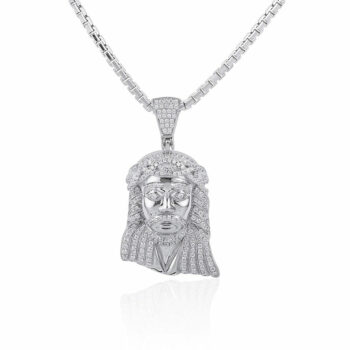 (H059) Rhodium Plated Sterling Silver Jesus Iced Pendant - 33x23mm