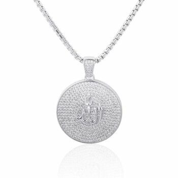 (H061) 30mm Rhodium Plated Sterling Silver Ullah Iced Pendant