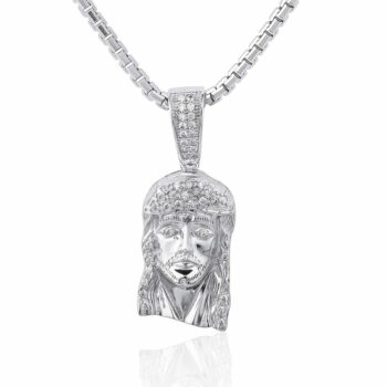 (H076) Rhodium Plated Sterling Silver Jesus Iced Pendant - 24x14mm