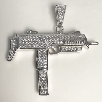 (H085) Sterling Silver Machine Gun Iced-Out Pendant