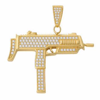 (H085) Sterling Silver Machine Gun Iced-Out Pendant