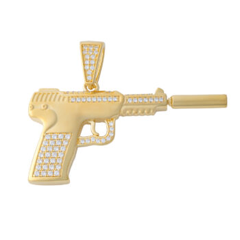 (H086) Sterling Silver Silencer Gun Iced-Out Pendant