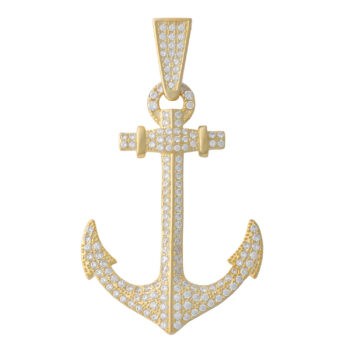 (H123) Sterling Silver Anchor Iced-Out Pendant