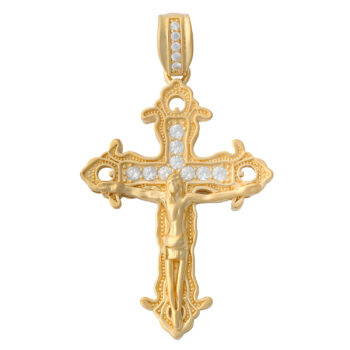 (H127) Sterling Silver Crucifix Iced-Out Pendant
