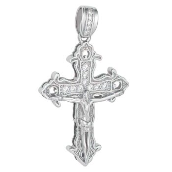 (H127) Sterling Silver Crucifix Iced-Out Pendant