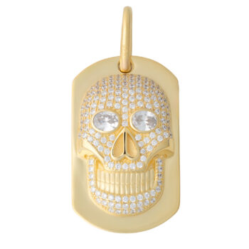 (H128) Sterling Silver Skull Iced-Out Pendant