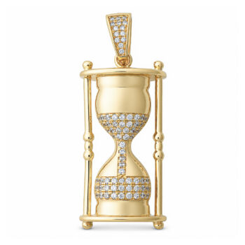 (H129) Sterling Silver Sand Clock Iced-Out Pendant