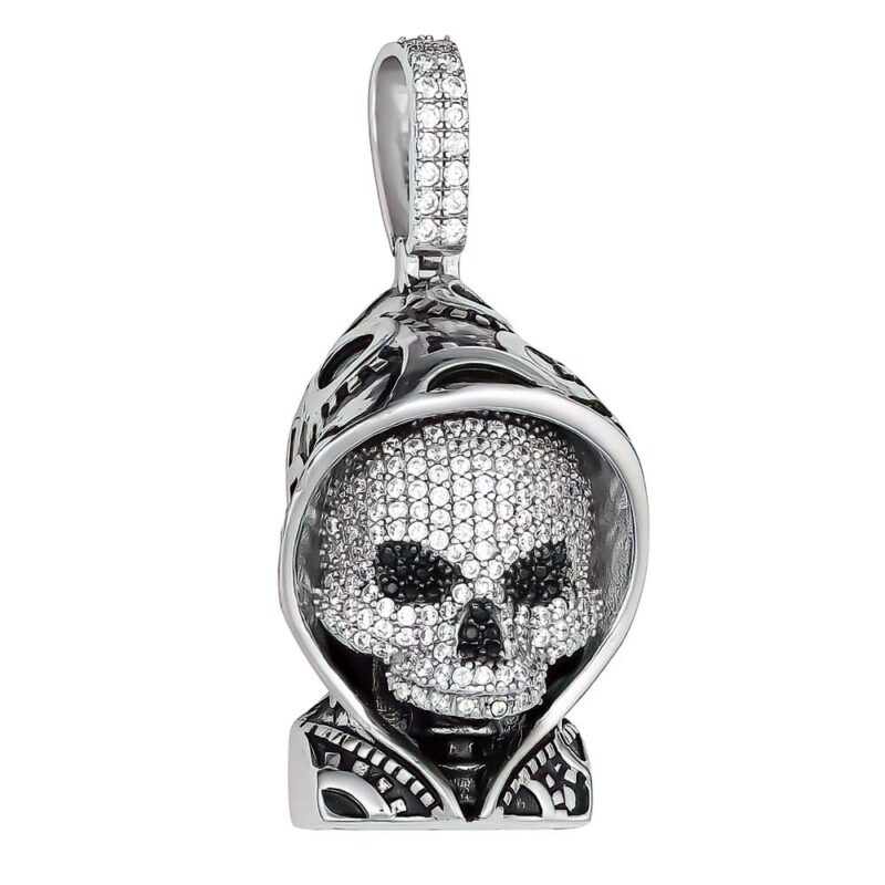 (H130) Sterling Silver Death Iced-Out Pendant