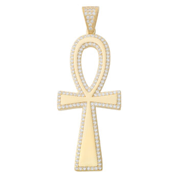 (H131) Sterling Silver Cross Iced-Out Pendant