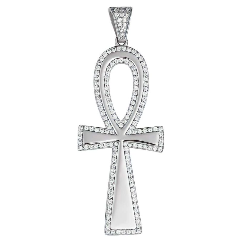 (H131) Sterling Silver Cross Iced-Out Pendant
