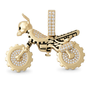 (H132) Sterling Silver Motorbike Iced-Out Pendant