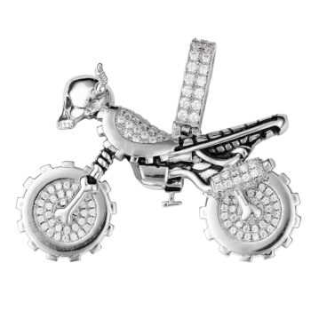 (H132) Sterling Silver Motorbike Iced-Out Pendant