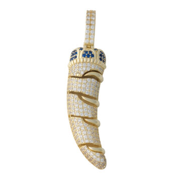 (H139) Sterling Silver Horn Iced-Out Pendant