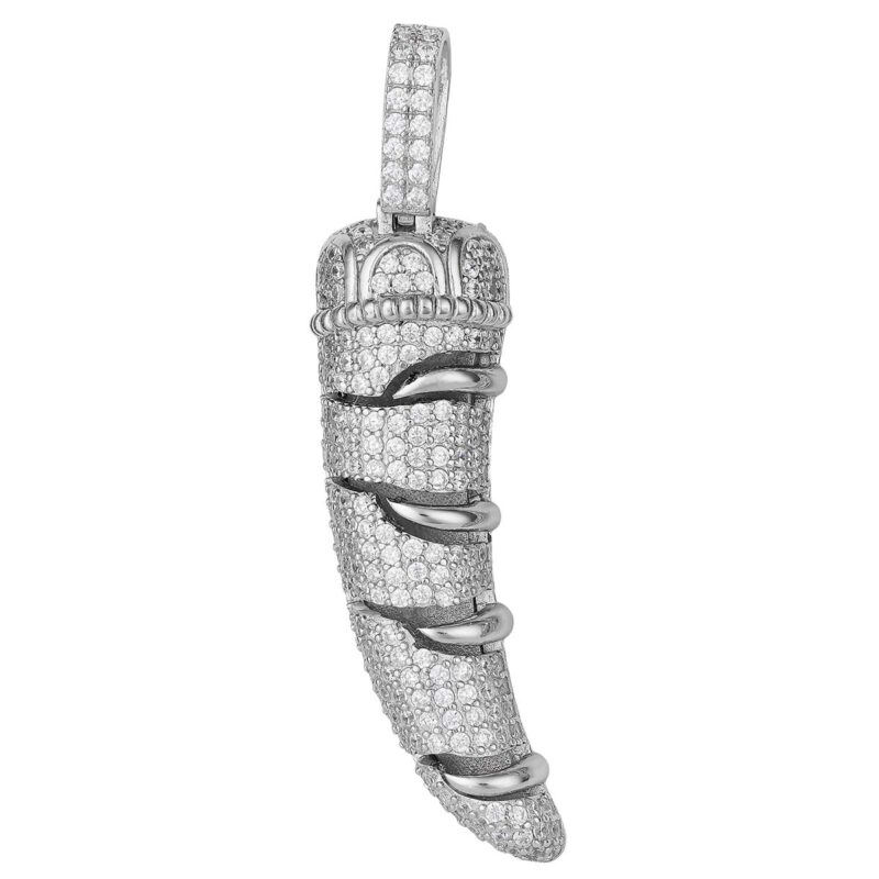 (H139) Sterling Silver Horn Iced-Out Pendant