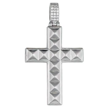 (H140) Sterling Silver Cross Iced-Out Pendant