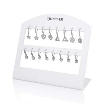 (HES005) Rhodium Plated Sterling Silver CZ Drop Earring Set - 8 Pairs