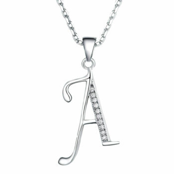 (INT01) Rhodium Plated Sterling Silver Italic Initial Pendant
