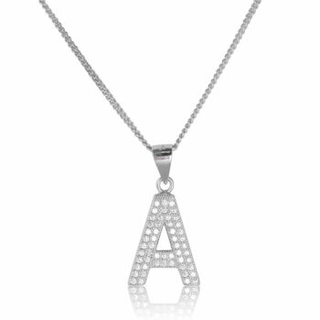 (INT03) Rhodium Plated Sterling Silver Pave CZ Initial Pendant
