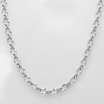 (LIN03) 3.4mm Rhodium Plated Sterling Silver Flat Oval Link Chain - 45cm