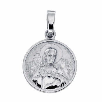 (M024) Rhodium Plated Sterling Silver Religious Medallion Pendant
