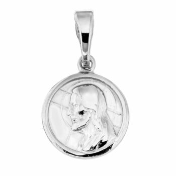 (M025) Rhodium Plated Sterling Silver Religious Medallion Pendant