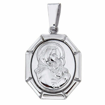 (M026) Rhodium Plated Sterling Silver Religious Medallion Pendant