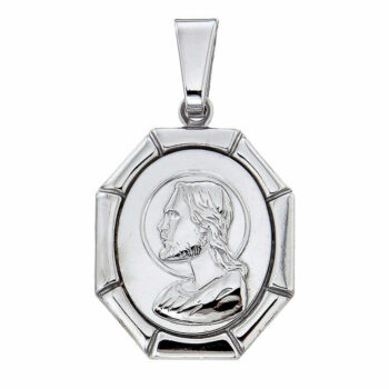 (M027) Rhodium Plated Sterling Silver Religious Medallion Pendant