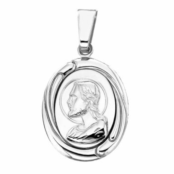 (M028) Rhodium Plated Sterling Silver Religious Medallion Pendant