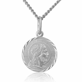 (M030) Jesus Rhodium Plated Sterling Silver Religious Medallion Pendant