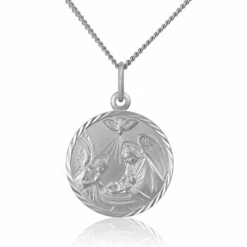 (M041) Baptism Rhodium Plated Sterling Silver Religious Medallion Pendant