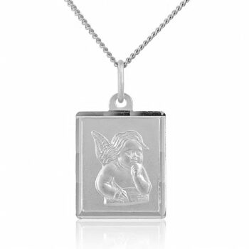(M052) Angel Rhodium Plated Sterling Silver Religious Medallion Pendant