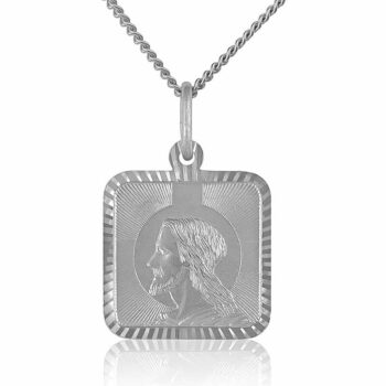 (M054) Jesus Rhodium Plated Sterling Silver Religious Medallion Pendant