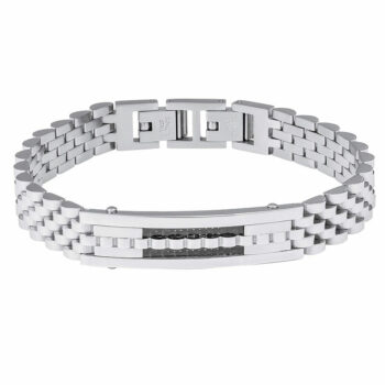 (MBR026) 10mm Mens Stainless Steel And Carbon Fibre ID Bracelet - 21cm