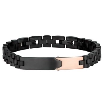 (MBR045BR) 8mm Stainless Steel Black Ip And Rose Gold Plated ID Bracelet