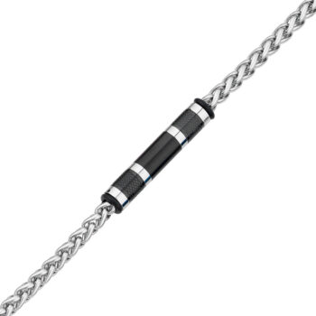 (MBR057SB) Silver and Black IP Plated Stainless Steel Spiga with Tube Bracelet