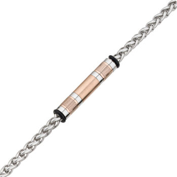 (MBR057SR) Silver and Rose Plated Stainless Steel Spiga with Tube Bracelet