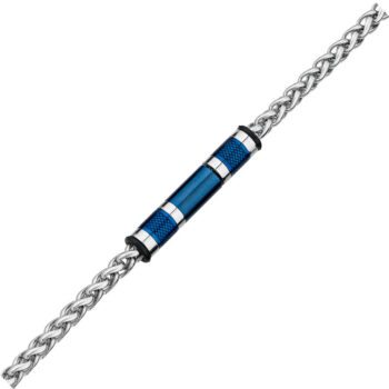 (MBR057SU) Silver and Blue Plated Stainless Steel Spiga with Tube Bracelet