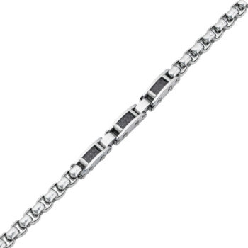 (MBR060SB) Silver and Black IP Plated Stainless Steel ID Bracelet