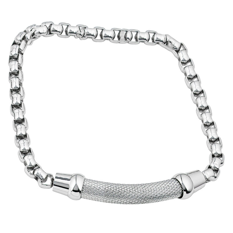 (MBR063S) Stainless Steel Anchor ID Popcorn Bracelet - TJD Silver