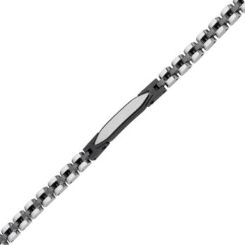 (MBR065SB) Silver and Black IP Plated Stainless Steel ID Bracelet