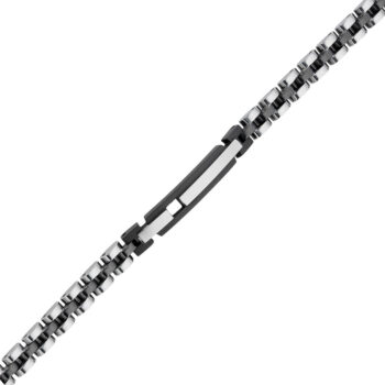 (MBR066SB) Silver and Black IP Plated Stainless Steel ID Bracelet