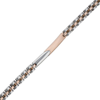 (MBR068SR) Silver and Rose Plated Stainless Steel ID Bracelet