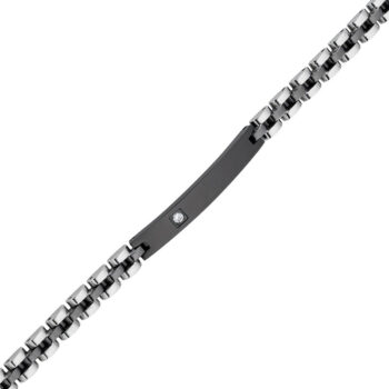 (MBR069SB) Silver and Black IP Plated Stainless Steel ID Bracelet with a CZ