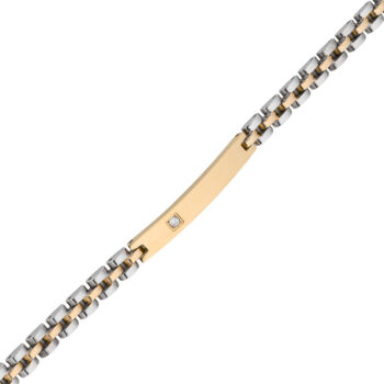 (MBR069SG) Silver and Gold Plated Stainless Steel ID Bracelet with a CZ