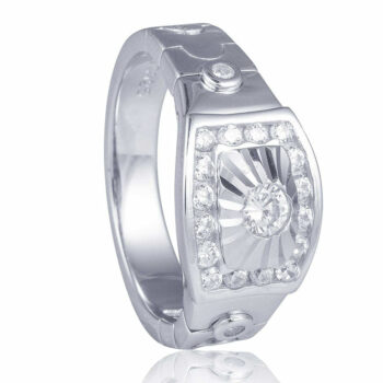 (MR020) Rhodium Plated Sterling Silver CZ Men's Ring