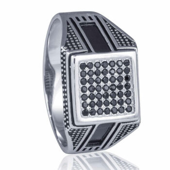 (MR062) Rhodium Plated Sterling Silver Men's Ring